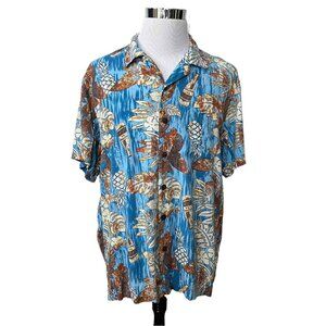 Young USA Mens Blue Tropical Hawaiian Shirt Button‎ Down Short Sleeve Size XL